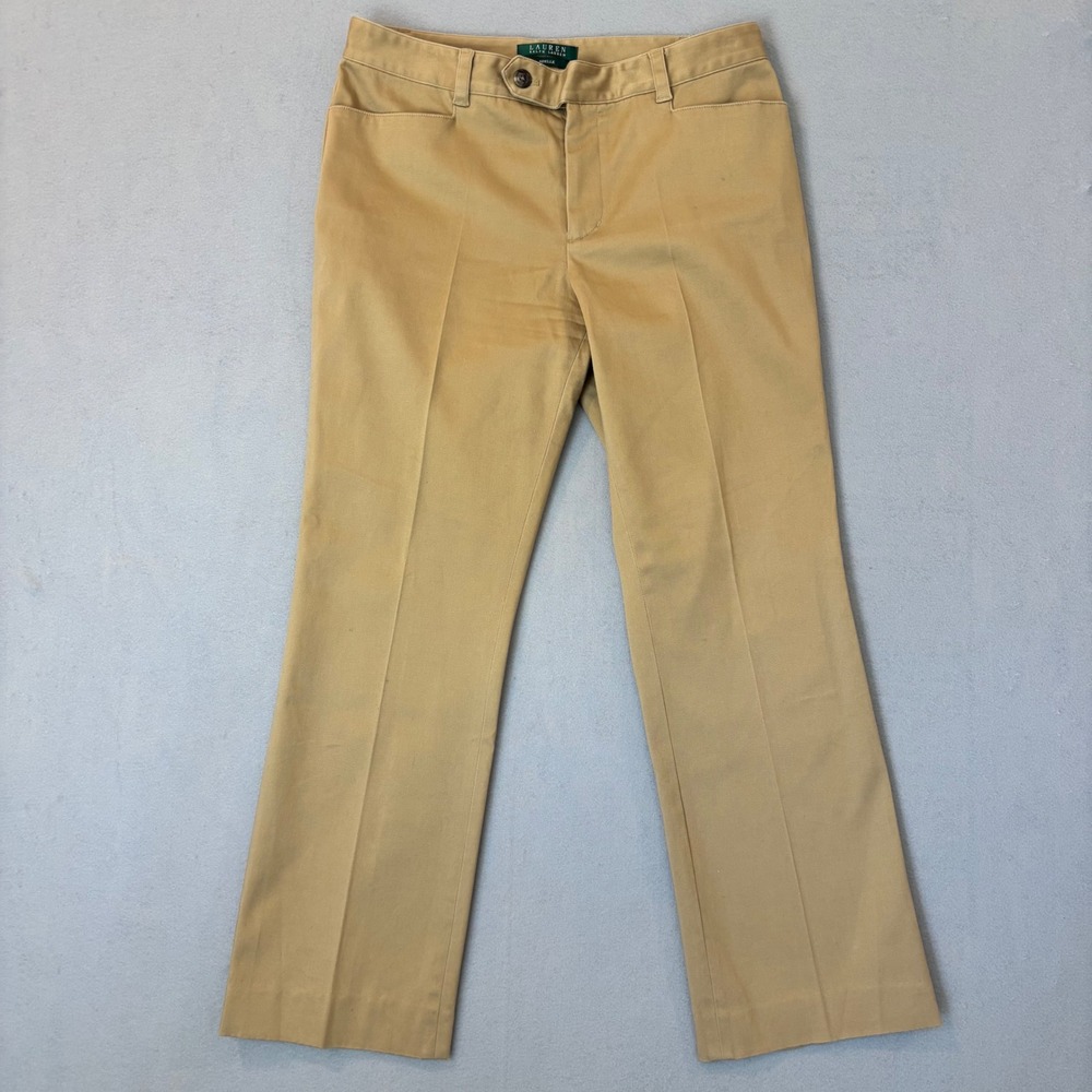Lauren Ralph Lauren Adele Khaki Trousers Tan Straight Leg Dress Pants Womens 10